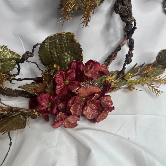 Christmas Garland Wood Floral Gold Foliage 2 Pieces - Picture 4 of 8